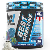 BPI Sports frasco frontal mostrando diseño y sabor Icy Blue Raz