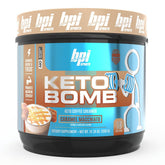 BPI Sports caja y envase frontal mostrando creamer sabor Caramel Macchiato y conveniencia