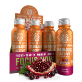 BrainJuice frontal del envase Active Pomegranate Acai mostrando el diseño y atractivo