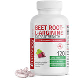 Bronson frasco frontal de Beet Root + L-Arginine mostrando etiqueta clara y beneficios