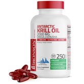 Bronson krill envase frontal mostrando 250 cápsulas y beneficios