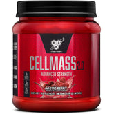 BSN CELLMASS 2.0 frente del envase mostrando formato y sabor Arctic Berry, claro beneficio informativo