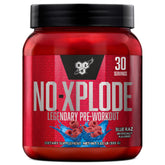 BSN envase N.O.-XPLODE Blue Raz mostrando diseño y fácil identificación del producto