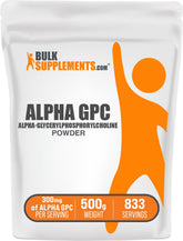 BulkSupplements envase frontal del Alpha GPC mostrando presentación y beneficio de dosificación flexible