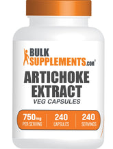 BulkSupplements frasco frontal de Artichoke Extract 240 cápsulas, presentación clara y práctica
