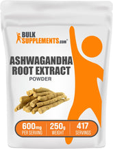 BulkSupplements envase frontal de ashwagandha mostrando presentación y beneficio de pureza