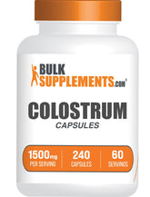 BulkSupplements frasco frontal del colostro, información clara y beneficio de conveniencia
