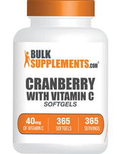 BulkSupplements envase frontal de Cranberry con Vitamina C y conveniencia anual