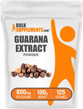 BulkSupplements envase frontal de guaraná en polvo mostrando presentación y pureza