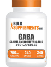 BulkSupplements frasco frontal de GABA 750 mg mostrando envase y cantidad útil