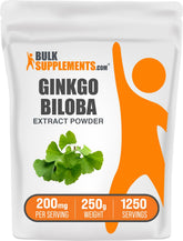 BulkSupplements frasco frontal del extracto de Ginkgo en polvo mostrando envase y cantidad