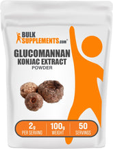 BulkSupplements envase frontal de glucomannan mostrando etiqueta clara y beneficios