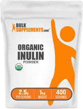 BulkSupplements empaque frontal de inulina orgánica, fácil identificación y almacenamiento