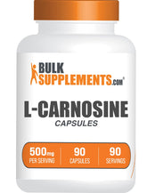 BulkSupplements frasco frontal de L-Carnosine 500 mg, paquete claro y profesional