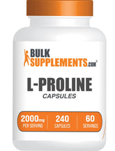 BulkSupplements envase frontal de L-Proline mostrando información y comodidad