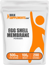 BulkSupplements envase frontal de membrana de cáscara de huevo mostrando tamaño y marca
