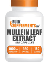 BulkSupplements envase frontal de Mullein Leaf mostrando tamaño y etiqueta clara