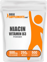 BulkSupplements frente del envase mostrando polvo de vitamina B3 y presentación