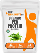 BulkSupplements envase frontal de proteína de guisante orgánica, presentación clara