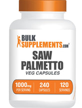 BulkSupplements envase frontal de saw palmetto, presentación clara y compacta