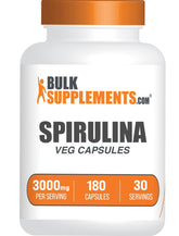 BulkSupplements frasco frontal de spirulina 180 cápsulas mostrando presentación clara
