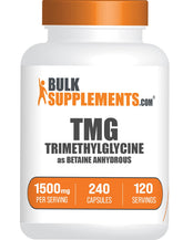BulkSupplements frasco frontal de TMG mostrando envase y cantidad 240 cápsulas