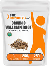 BulkSupplements envase frontal de extracto de valeriana orgánico, presentación clara