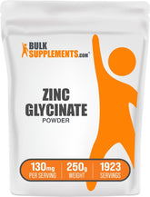 BulkSupplements paquete frontal del Zinc Glycinate mostrando presentación y tamaño