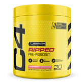 C4 Ripped frontal con sabor raspberry lemonade mostrando envase y porciones, C4 energía rápida