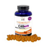 C60live frasco y caja frontal mostrando etiqueta clara y beneficio antioxidante