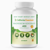 California Essentials envase frontal de Magnesium Glycinate 400 mostrando información clave y beneficios