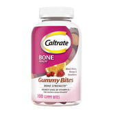 Caltrate frasco frontal que muestra 100 gomitas y beneficios prácticos