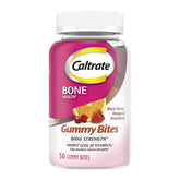 Caltrate frasco frontal mostrando 50 gomitas y beneficios de calcio
