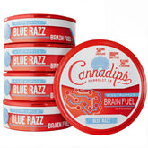 Cannadips frente del empaque Blue Razz mostrando diseño y formato portátil