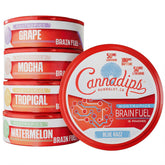 Cannadips presentación frontal del paquete, muestra claro beneficio de energía limpia