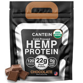 Cantein frasco frontal chocolate, etiqueta orgánica visible y beneficios claros
