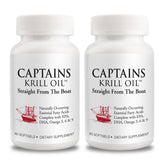 Captains Krill Oil frontal del envase mostrando el 2‑pack y beneficios