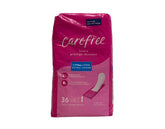 Carefree embalaje frontal Extra Long mostrando cantidad y sin perfume, protección discreta