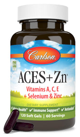 Carlson envase frontal mostrando 120 softgels y ventaja de combinación antioxidante
