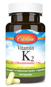 Carlson frasco delantero del suplemento K2 mostrando presentación y ventaja de dosificación clara