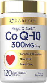 Carlyle vista frontal del envase CoQ10 300mg mostrando diseño y cantidad
