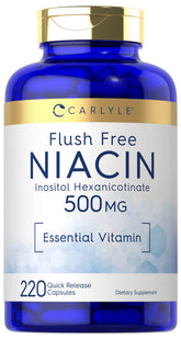 Carlyle envase frontal Niacin Flush Free, presentación clara y beneficios por dosis