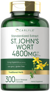 Carlyle frasco frontal de St John's Wort mostrando etiqueta clara y tamaño grande