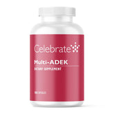 Celebrate Vitamins frasco frontal mostrando 180 cápsulas y suministro de tres meses