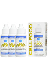 Cellfood frontal pack de 3 unidades mostrando envases y etiqueta, conveniencia de stock