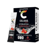 CELSIUS empaque frontal mostrando sabor fresa sandía y beneficio refrescante