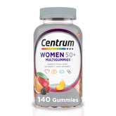 Centrum frasco frontal mostrando 140 gomitas y beneficio conveniencia
