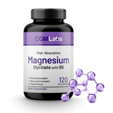 CGMLabs frasco frontal del magnesio glicinato mostrando etiqueta clara y confianza
