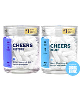 Cheers empaque frontal del combo R&R mostrando 12 dosis cada uno y claridad de ingredientes