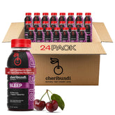 Cheribundi vista frontal del pack de 24 botellas, opción práctica para rutina nocturna